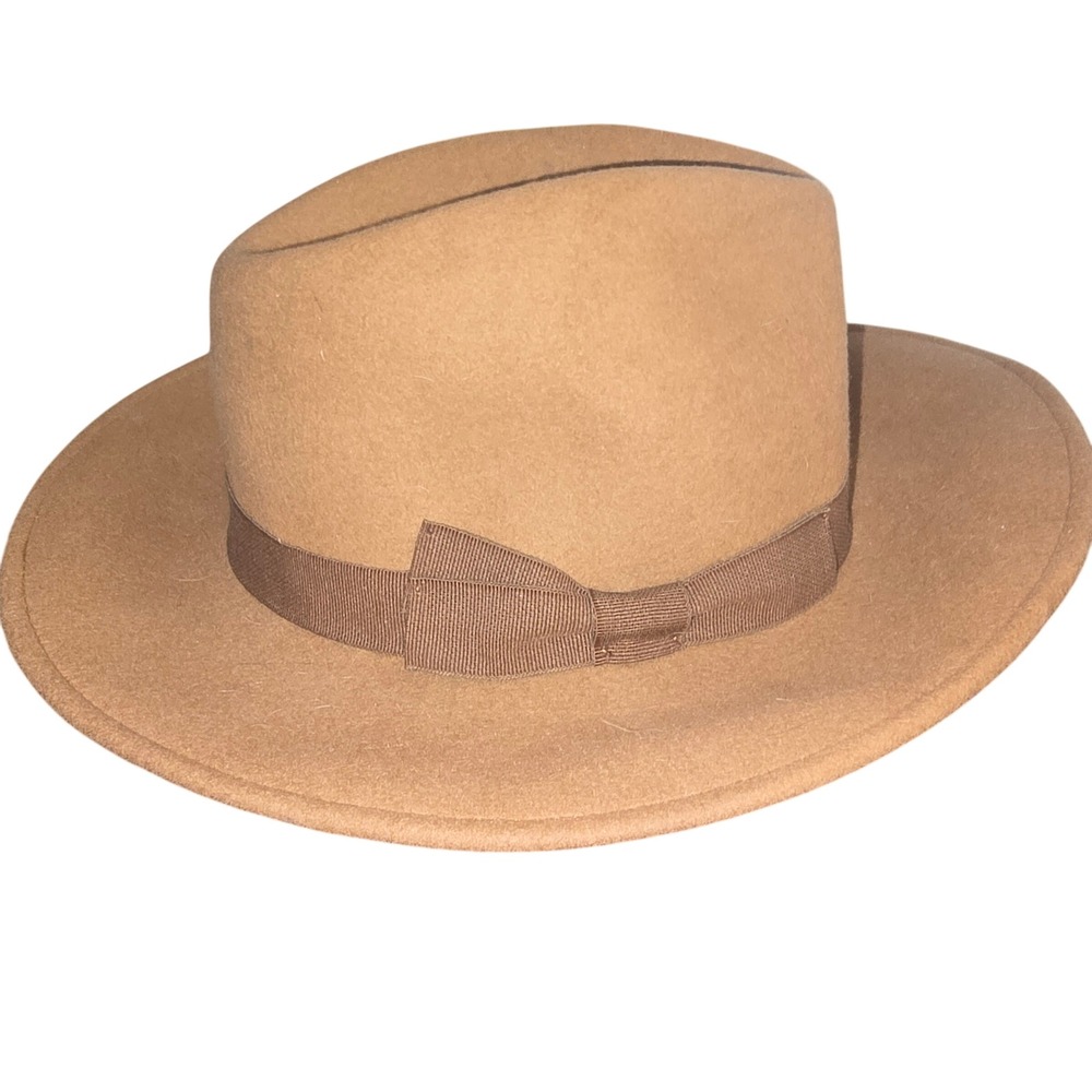 J. Crew Fedora Hat Womens Tan Brown 100% Wool Made in Italy Classic Felt